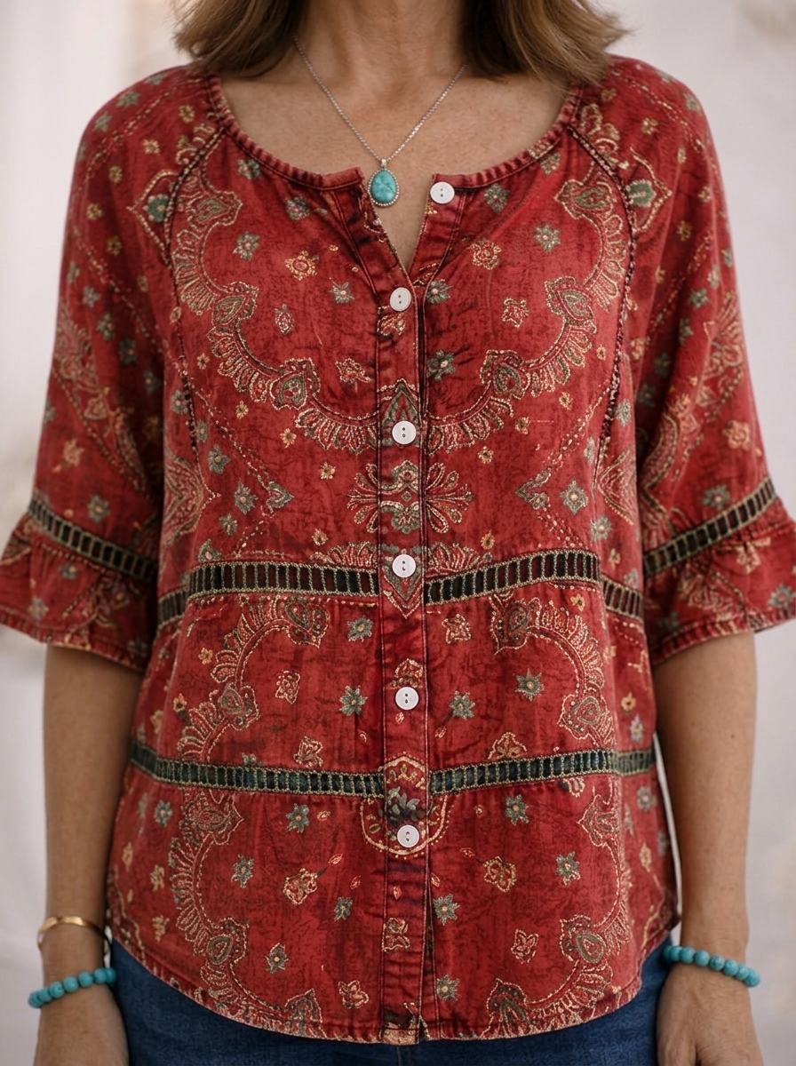 Blusa vintage con estampado étnico