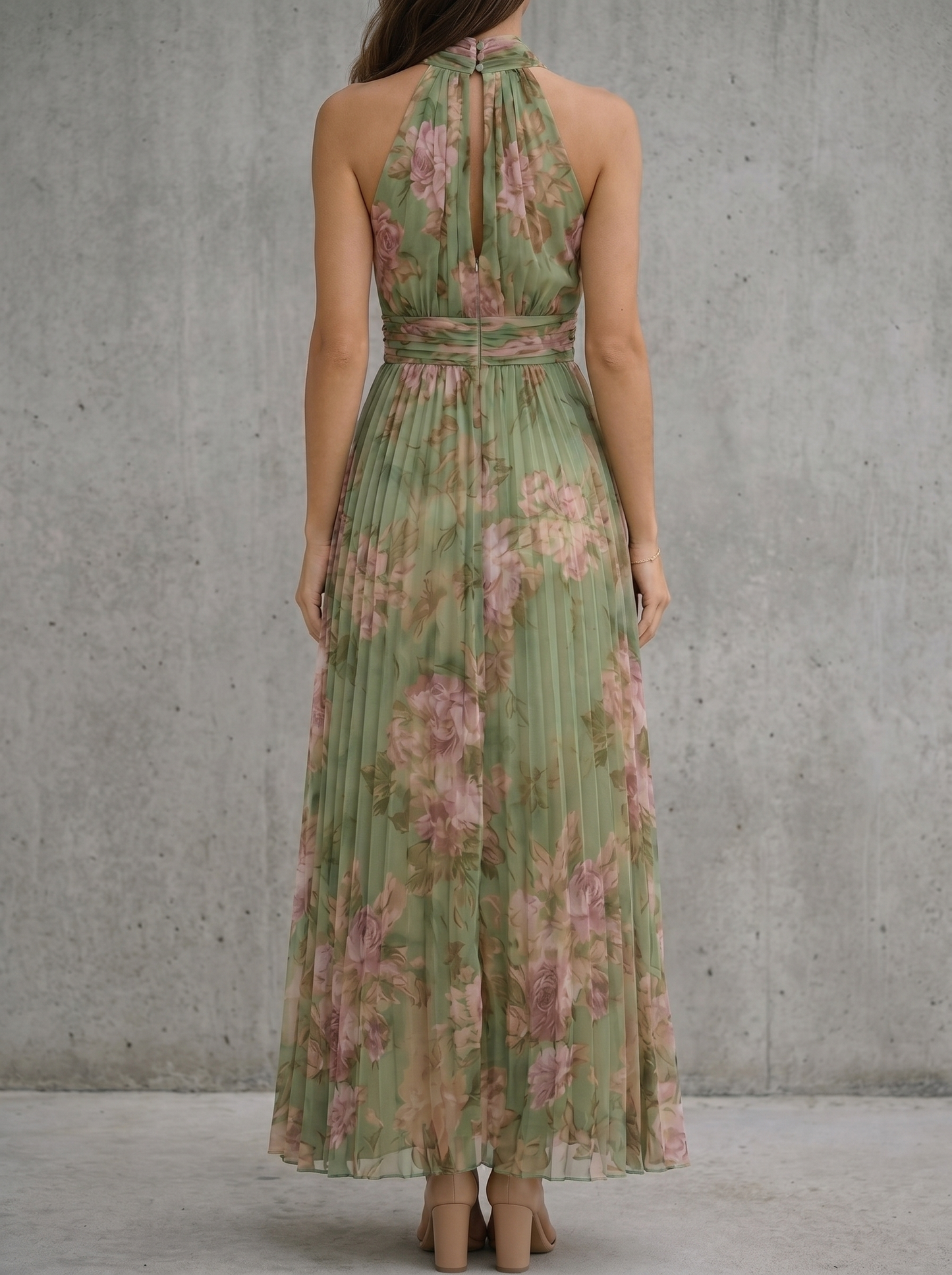 ANGELES | Vestido largo holgado con escote halter y estampado floral