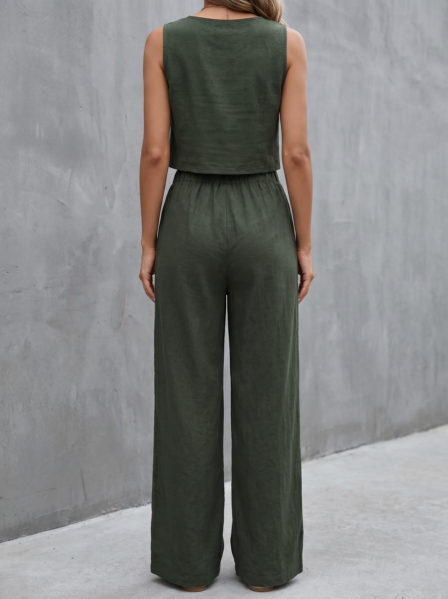 Pantalones de cintura alta, pierna ancha, elásticos con cordón