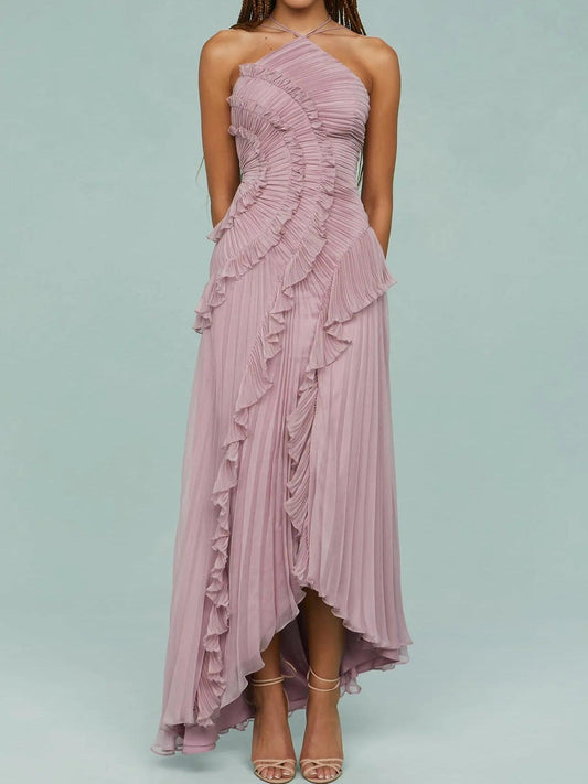 Ruth | Vestido Largo con Tirantes Plisados y Abertura