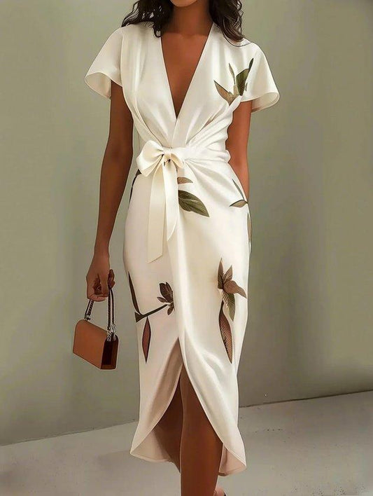 Judy | Vestido Midi de Satén de Manga Corta Blanco
