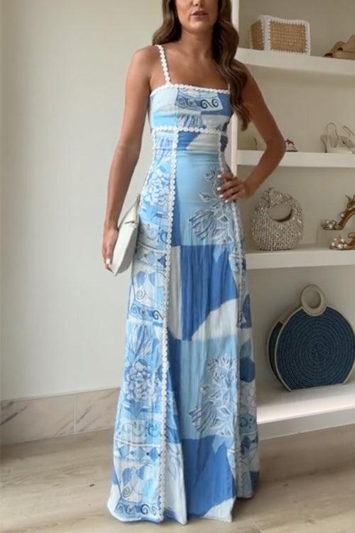 Eleonore | Vestido Maxi Estampado con Espalda de Cinta y Tirantes Ric Rac