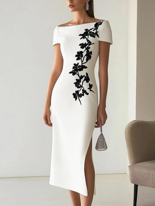 Audrey | Vestido Midi de Estampado Floral Chic con Cuello Barco