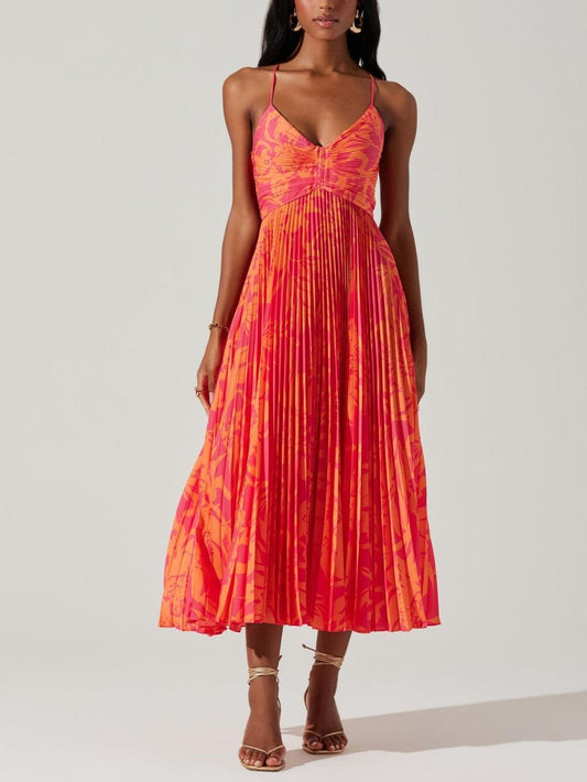 Heather | Vestido Midi Plisado Elegante Estampado Floral Chic Costero