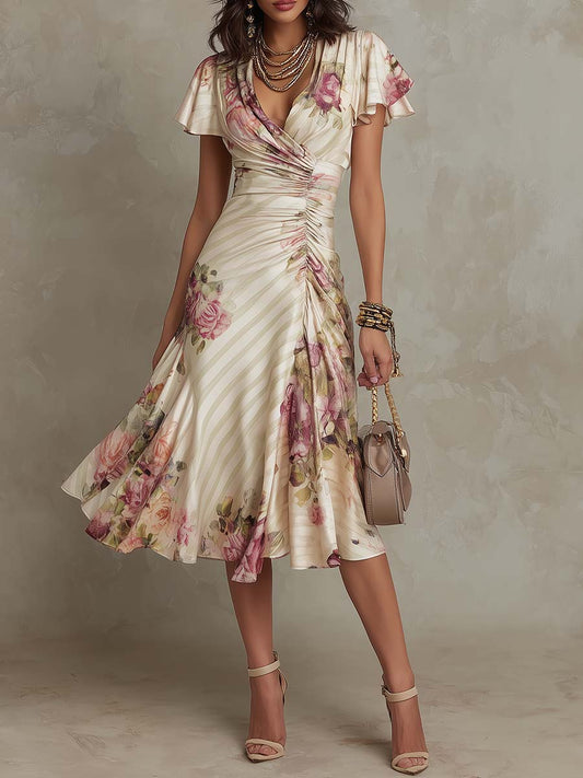 Margaret | Vestido Midi de Satén Floral Vintage