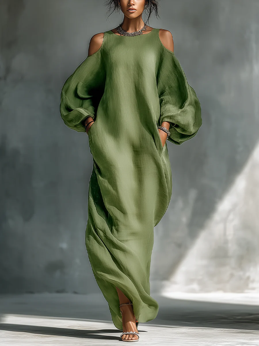 Anika | Vestido Maxi con Mangas Abullonadas Verde