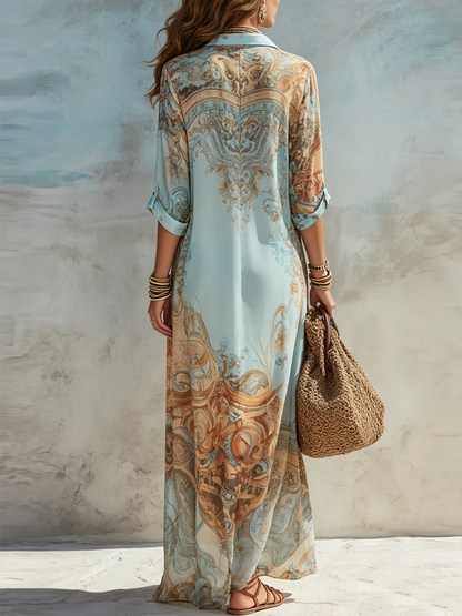 Arabella | Vestido Maxi Camisero con Estampado Barroco de Encanto Oriental