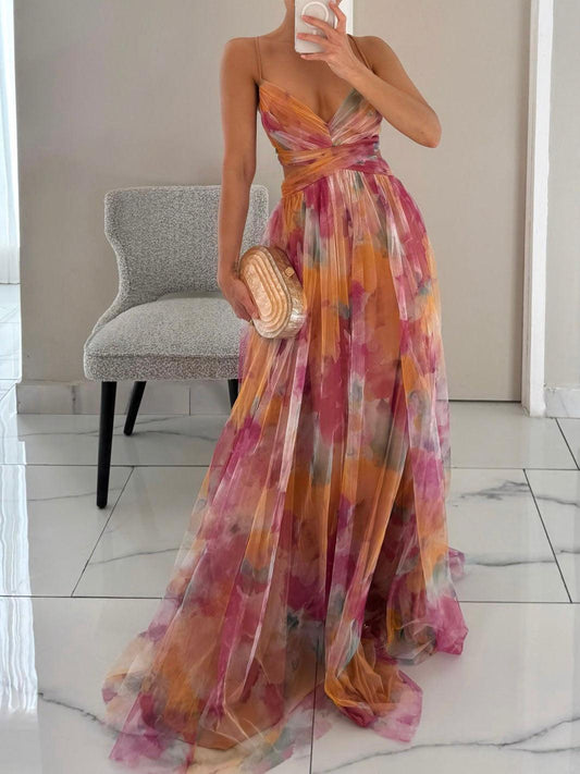Karen | Vestido Maxi Estampado Floral con Cuello en V