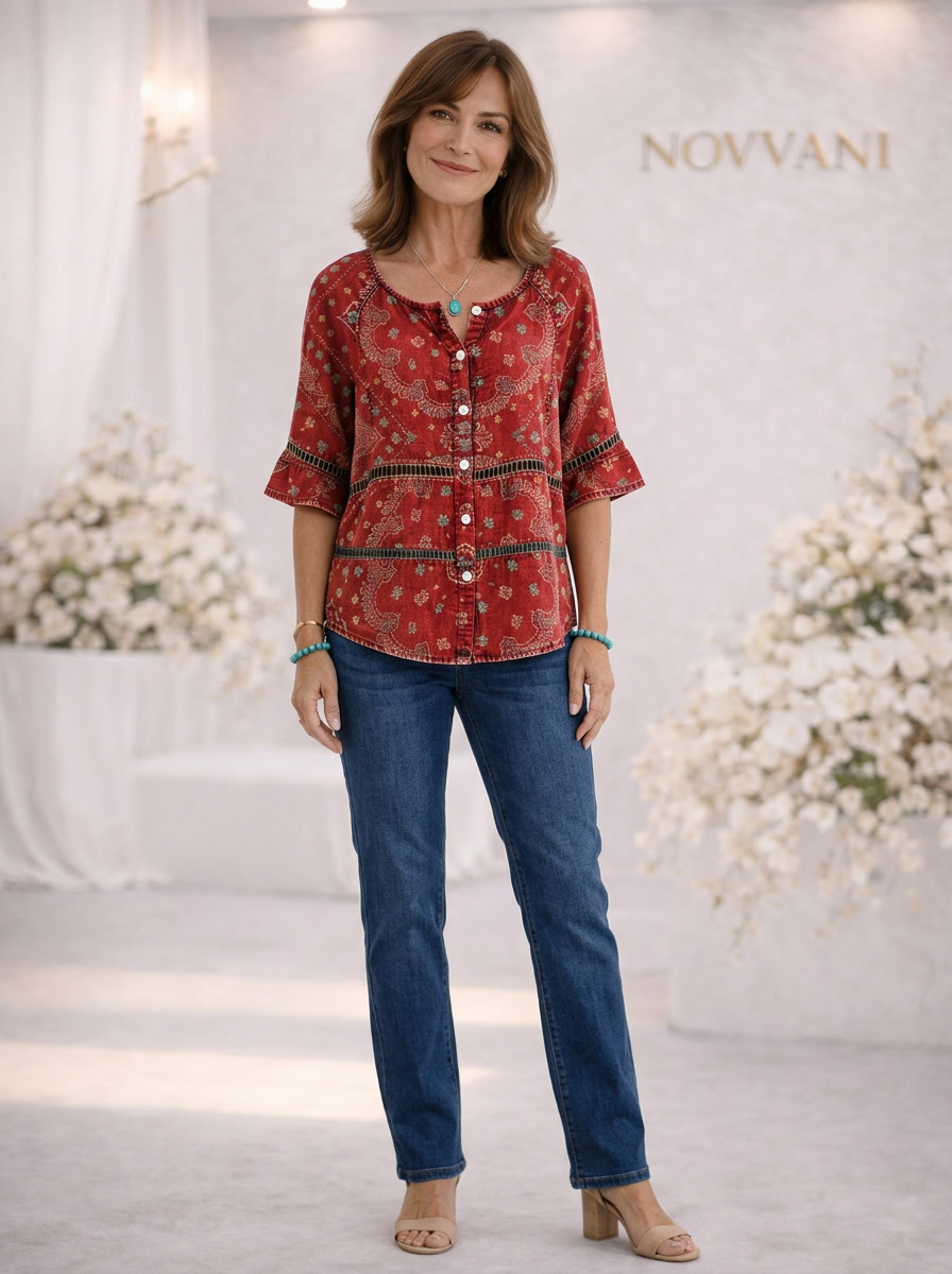 Blusa vintage con estampado étnico