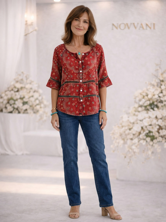 Blusa vintage con estampado étnico