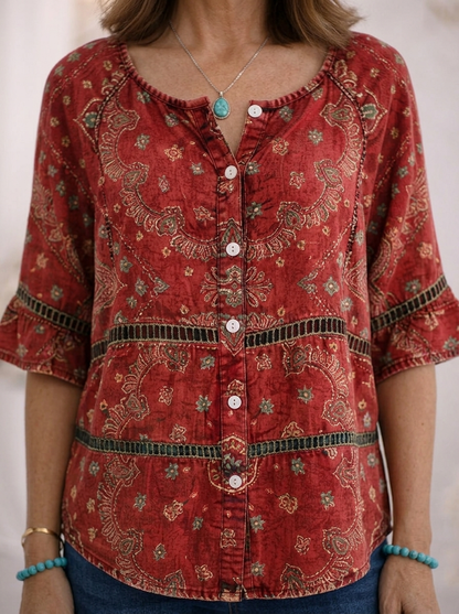 Blusa vintage con estampado étnico