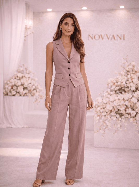 Traje de dos piezas con cuello en V y botones