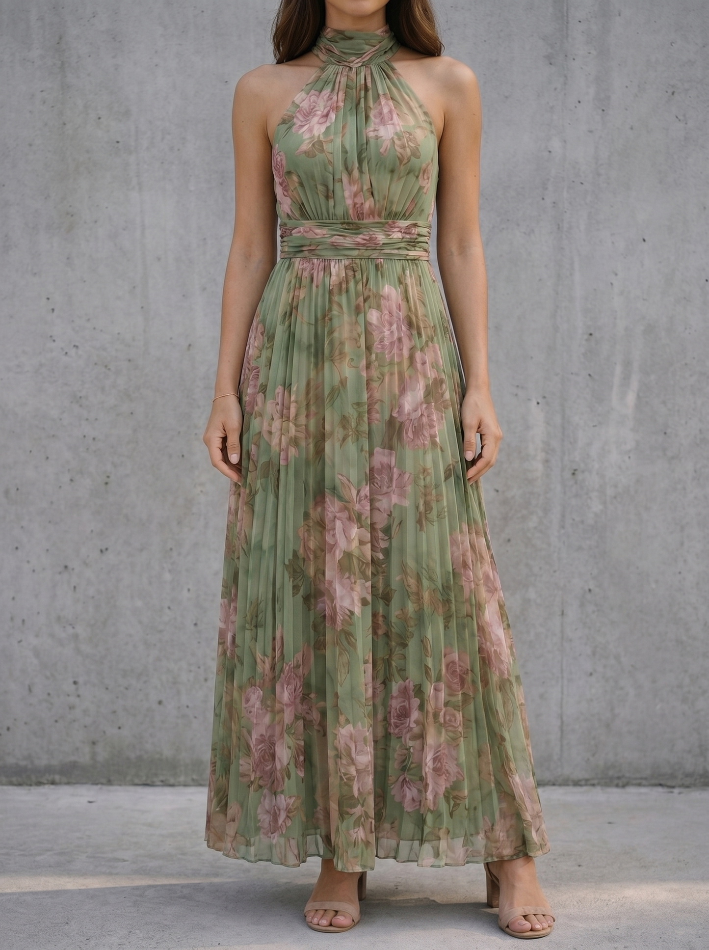 ANGELES | Vestido largo holgado con escote halter y estampado floral