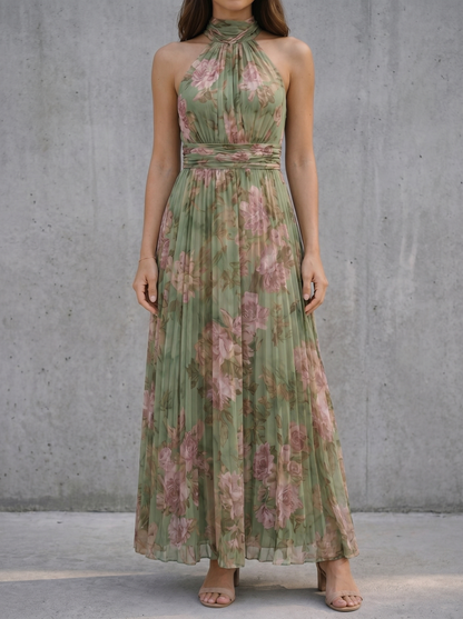 ANGELES | Vestido largo holgado con escote halter y estampado floral