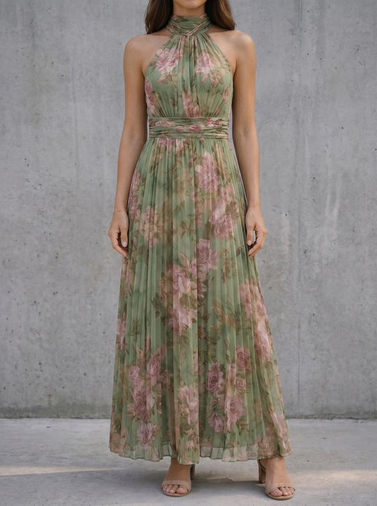 ANGELES | Vestido largo holgado con escote halter y estampado floral