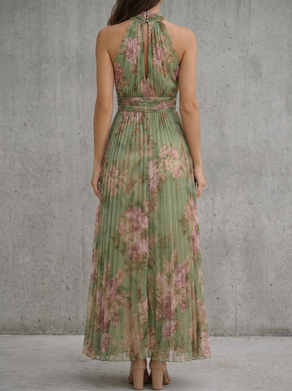 ANGELES | Vestido largo holgado con escote halter y estampado floral