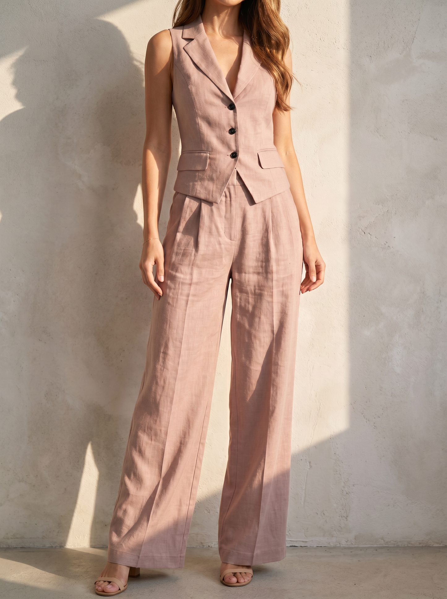 Traje de dos piezas con cuello en V y botones