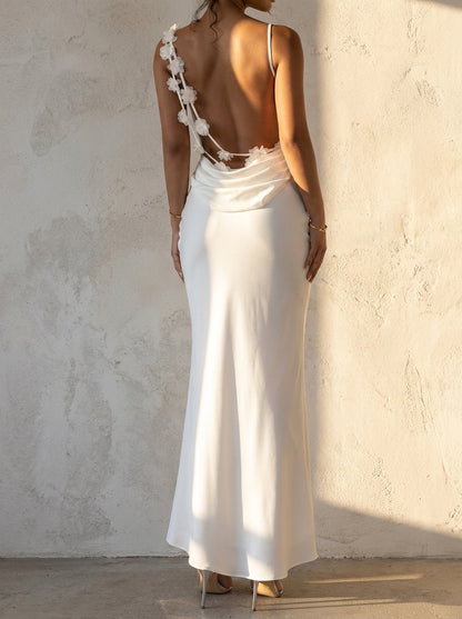 Patricia | Vestido Maxi Sirena con Encaje Floral 3D, Cuello de Falsa Cebolla en Seda
