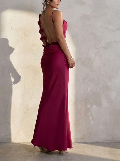 Patricia | Vestido Maxi Sirena con Encaje Floral 3D, Cuello de Falsa Cebolla en Seda