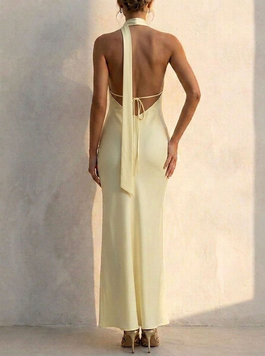 Adela | Vestido Maxi con Espalda Desnuda, Cuello Halter