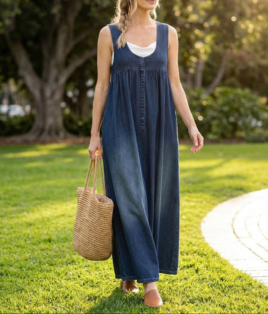 Karen | Vestido Largo de Denim con Lavado Vintage y un Toque de Algodón Suave
